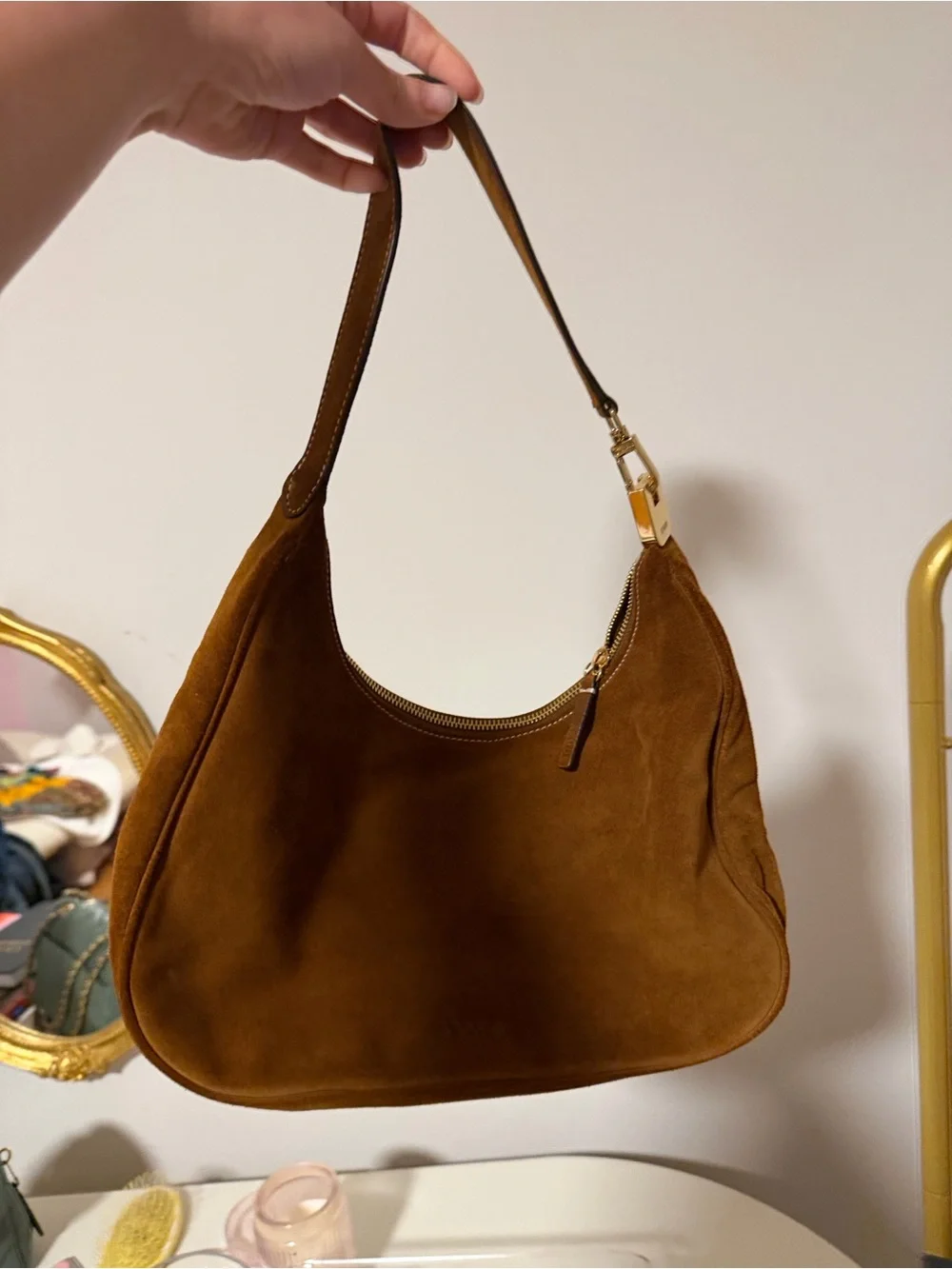 STAUD Brown Suede Shoulder Bag - Picture 1 of 3